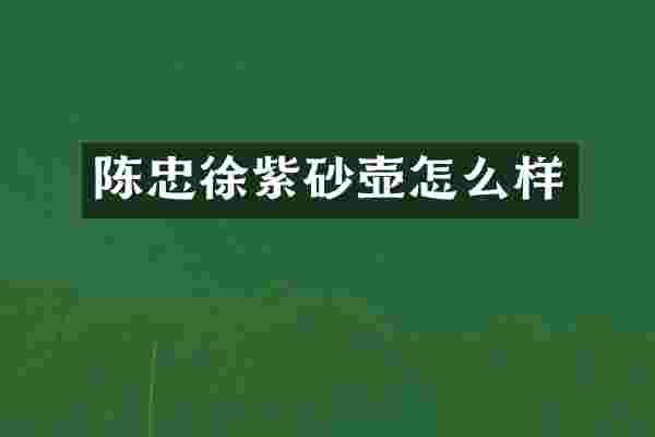 陈忠徐紫砂壶怎么样