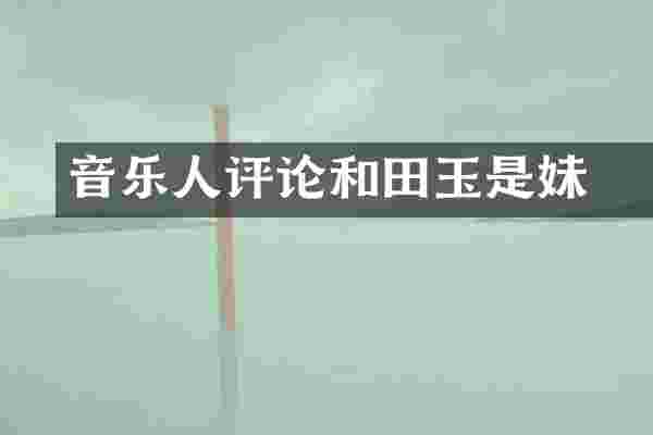 音乐人评论和田玉是妺妹