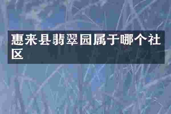 惠来县翡翠园属于哪个社区